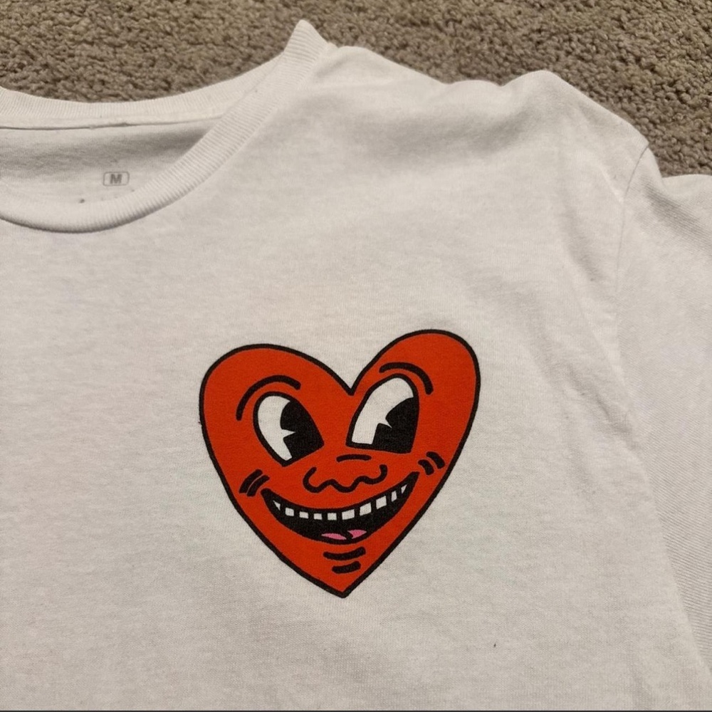 Ripple Junction keith haring White Tee with Red Heart Face Graphic - Picture 2 of 5